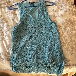 Teal color Crochet top lined, light lightly beaded -slim cut